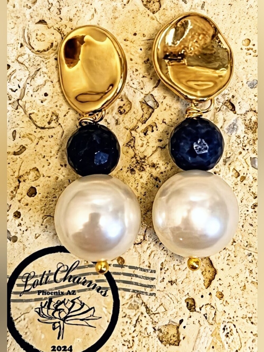 Natural Sapphire + White Pearl In Minimalist And Divine Gold Plated Earrings